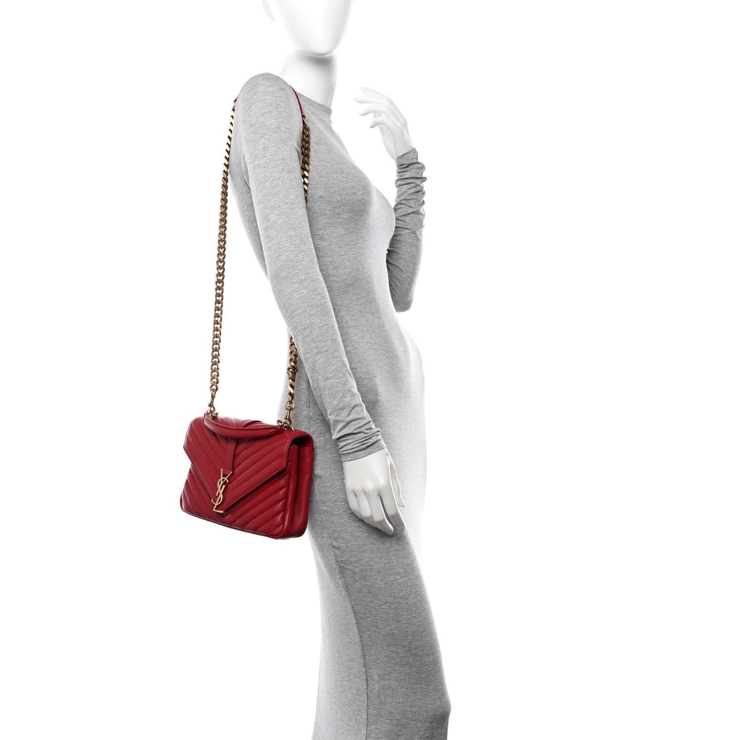 Saint Laurent Sheepskin Matelasse Chevron Monogram Medium College Bag Rouge 2 of 14