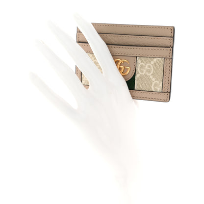 Gucci GG Supreme Monogram Textured Dollar Calfskin Web Ophidia Card Holder Beige Mystic White Oatmeal 2 of 6