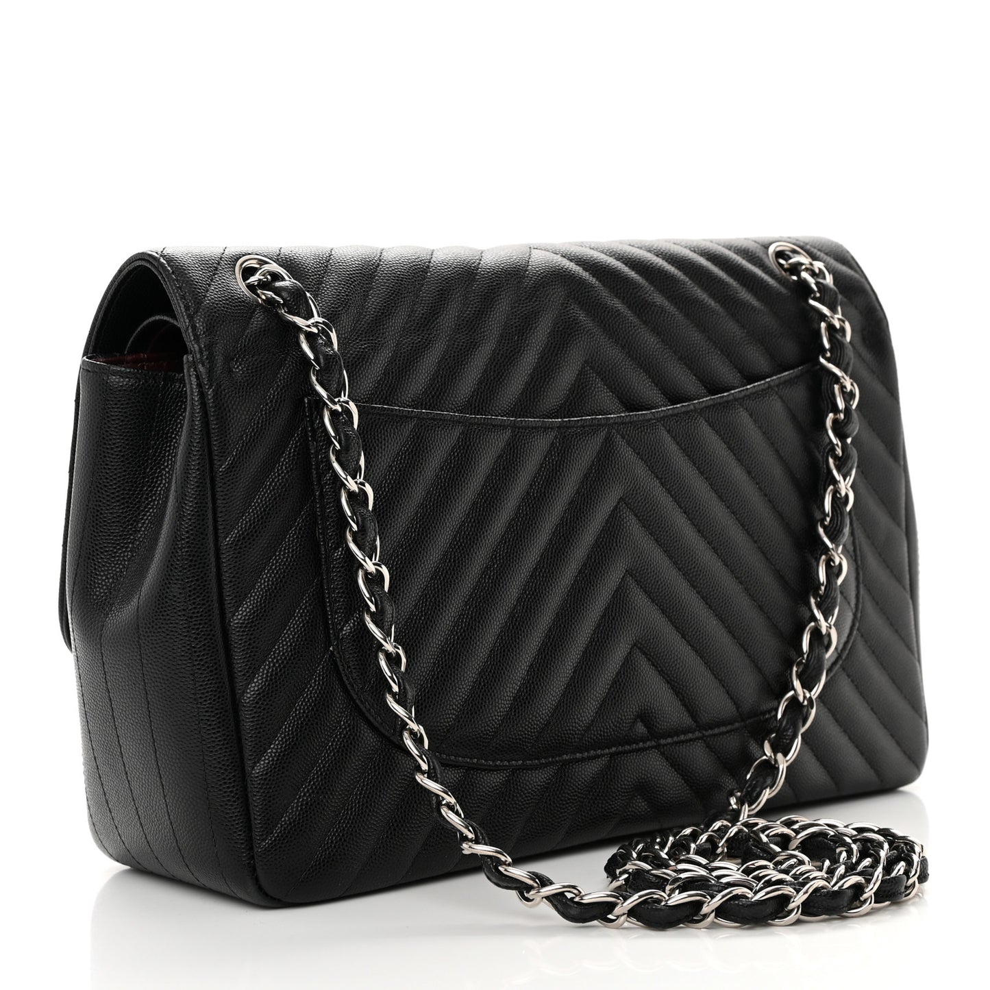 Caviar Chevron Quilted Jumbo Double Flap Black