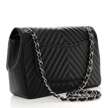 Chanel Caviar Chevron Quilted Jumbo Double Flap Black 3 of 16
