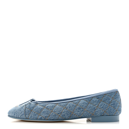 Chanel Denim Quilted CC Cap Toe Ballerina Flats 38.5 Light Blue 1 of 10