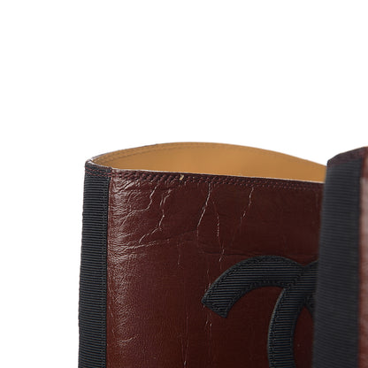 Chanel Aged Glazed Calfskin Grosgrain Knee High CC Boots 38.5 Brown Black 9 of 10