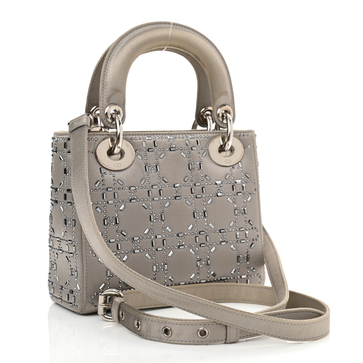 Christian Dior Satin Crystal Cannage Mini Lady Dior Gray 3 of 11