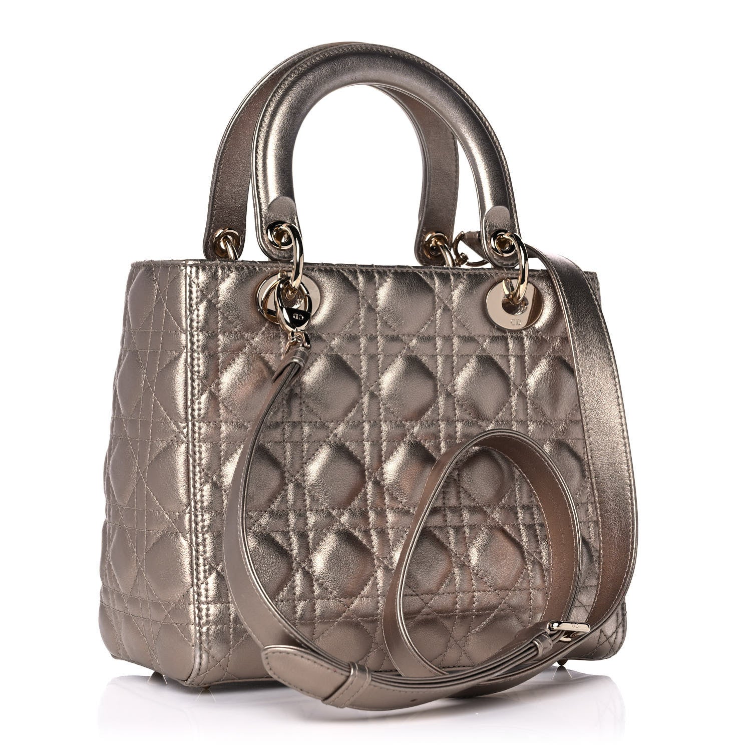 Christian Dior Metallic Calfskin Cannage Medium Lady Dior Gold 2 of 16