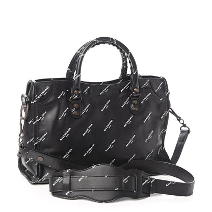 Balenciaga Veau Allover Logo Classic Hardware S City Black White 2 of 9