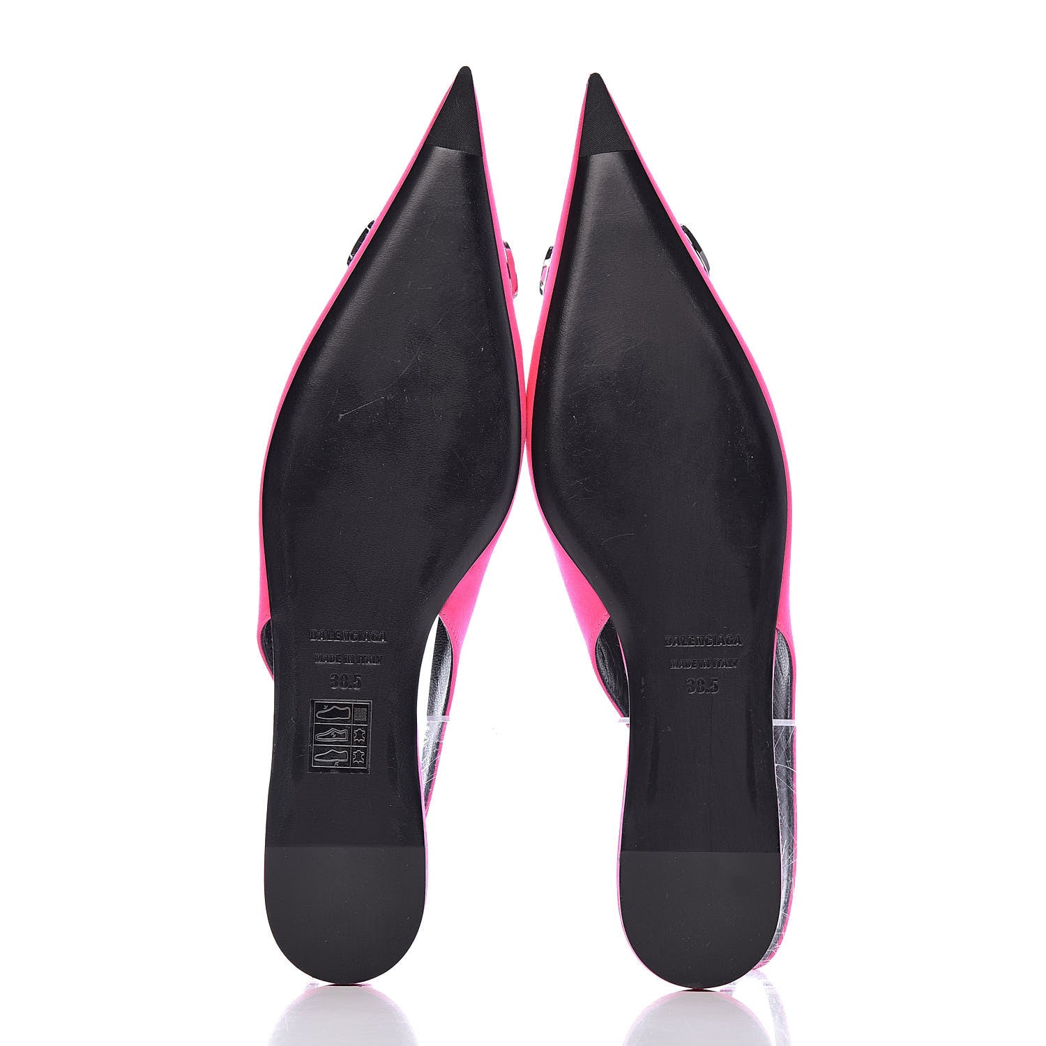 Balenciaga Satin BB Knife Pointy Toe Slingback Flats 38.5 Neon Pink 5 of 12