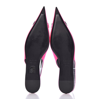 Balenciaga Satin BB Knife Pointy Toe Slingback Flats 38.5 Neon Pink 5 of 12