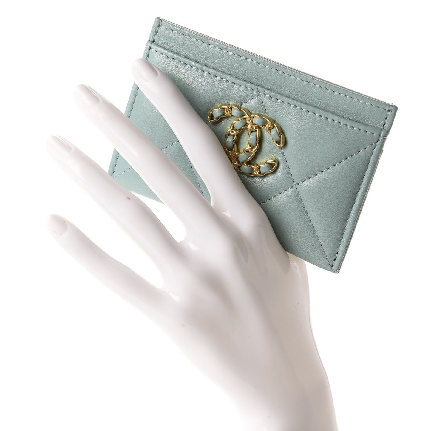 Shiny Goatskin Quilted 19 Card Holder Light Blue