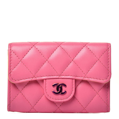 Chanel Lambskin Quilted Flap Card Holder Wallet Pink Yellow 1 of 7