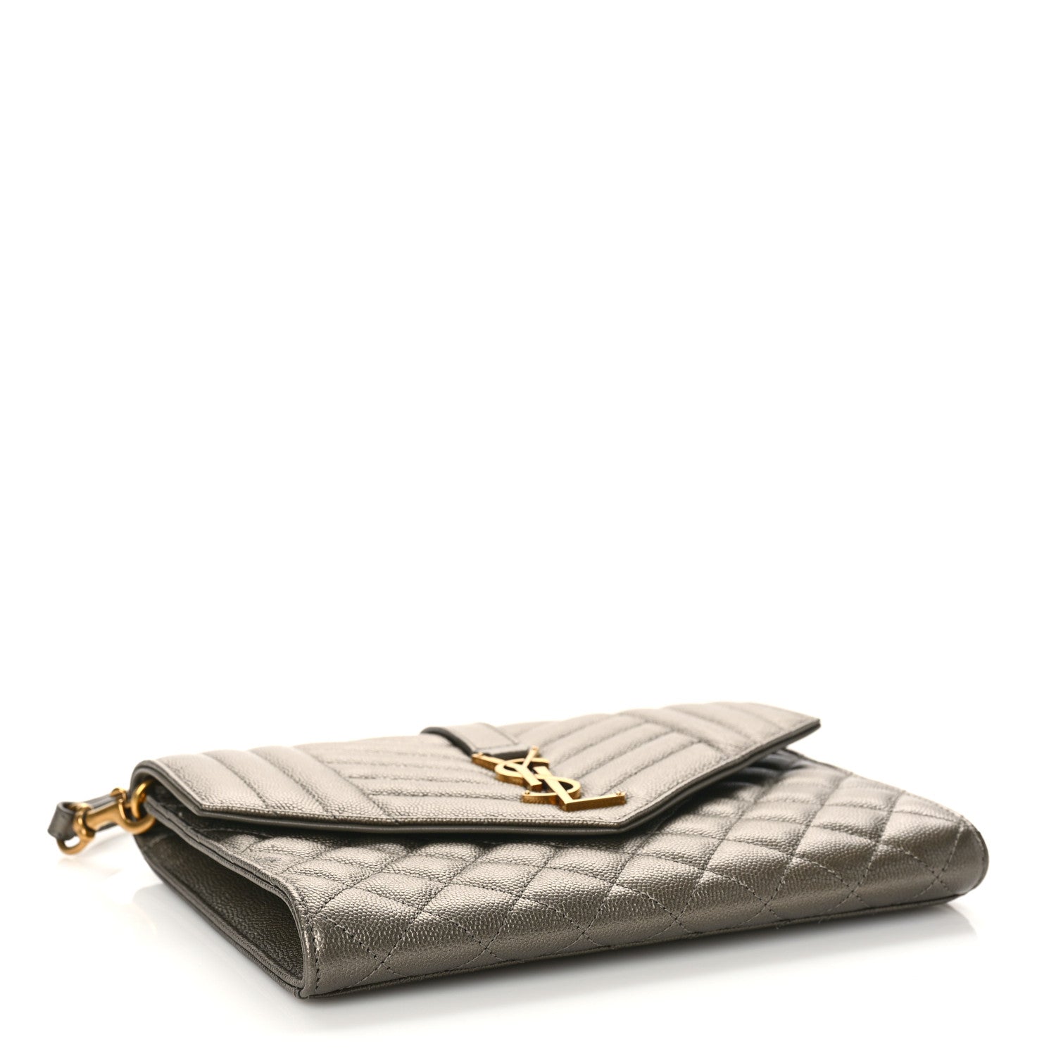 Saint Laurent Grain De Poudre Textured Mixed Matelasse Triquilt Monogram Clutch Piombo 4 of 8