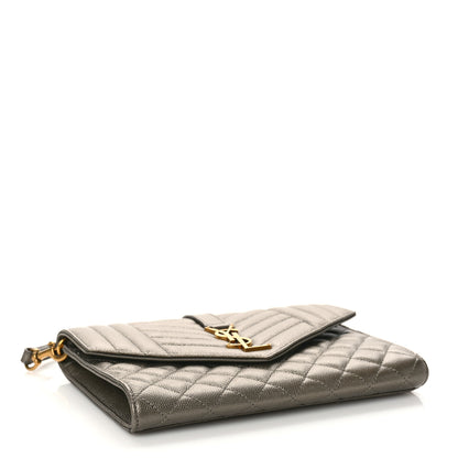 Saint Laurent Grain De Poudre Textured Mixed Matelasse Triquilt Monogram Clutch Piombo 4 of 8