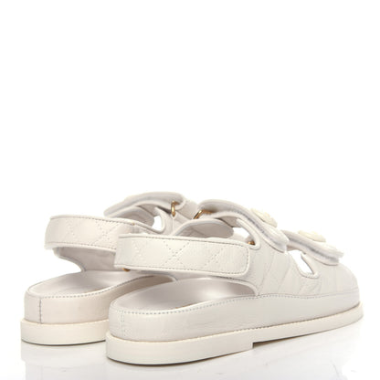 Chanel Grained Calfskin Velcro Dad Sandals 35.5 White 4 of 11