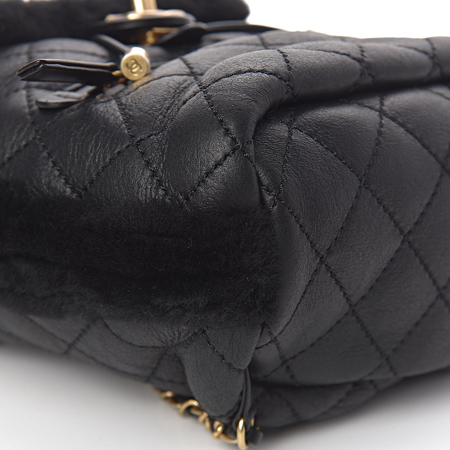 Lambskin Shearling Quilted CC Backpack Black