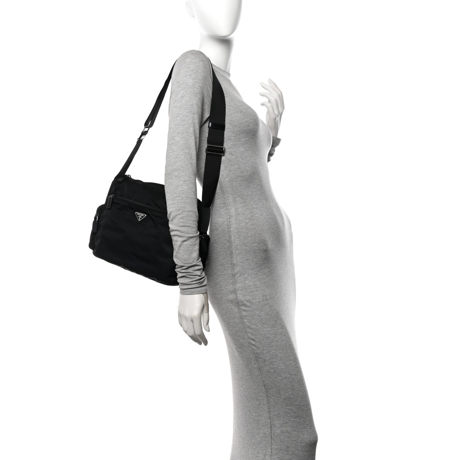Prada Re-Nylon Vela Saffiano Pocket Double Zip Shoulder Bag Black 3 of 14