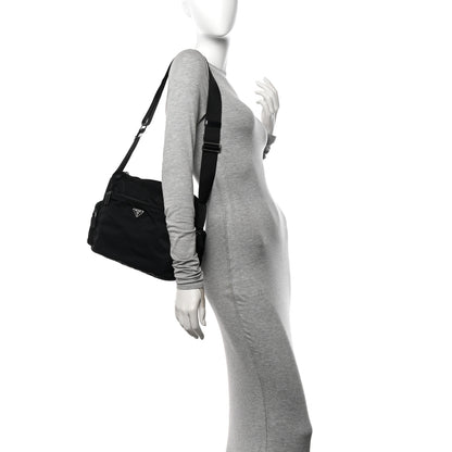 Prada Re-Nylon Vela Saffiano Pocket Double Zip Shoulder Bag Black 3 of 14