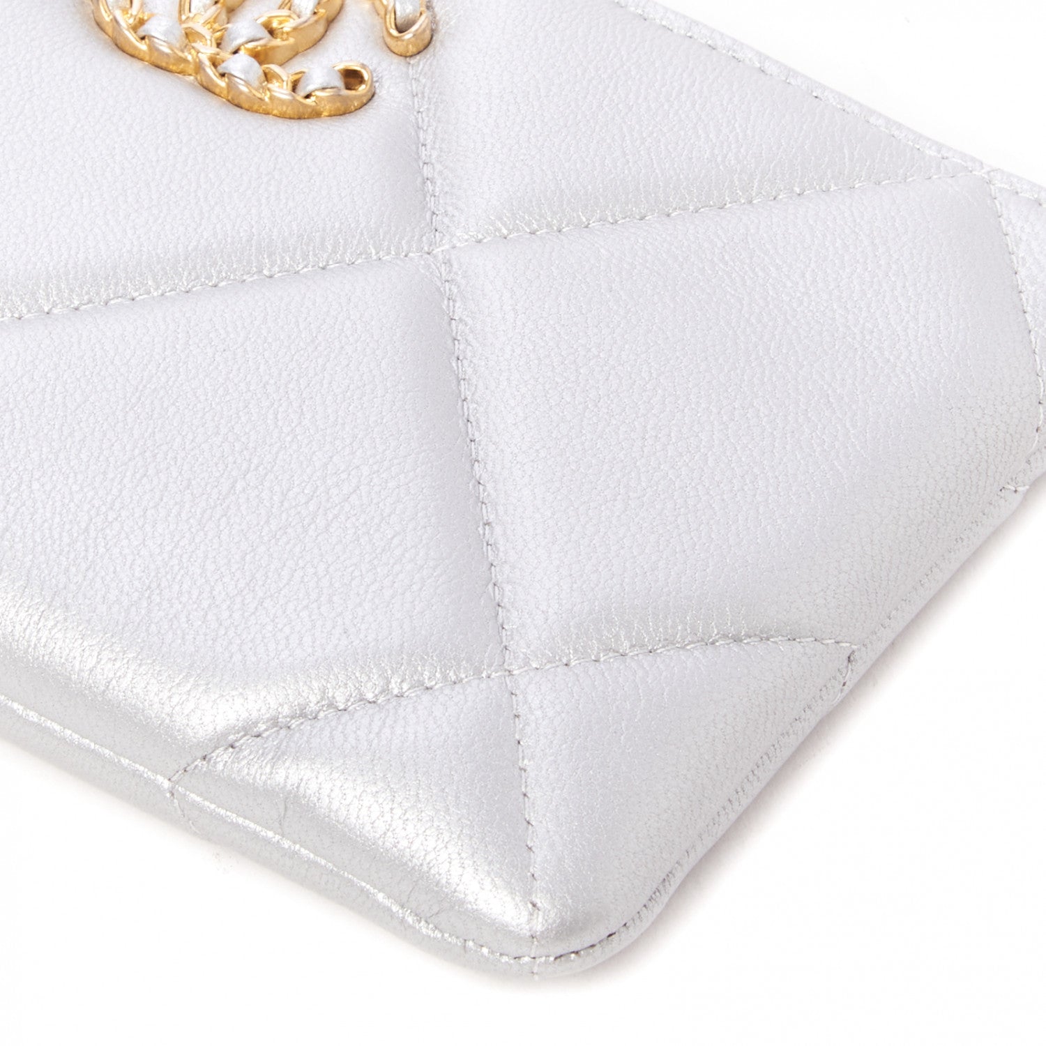 Chanel Shiny Goatskin Quilted Small Chanel 19 Pouch Silver 4 of 9