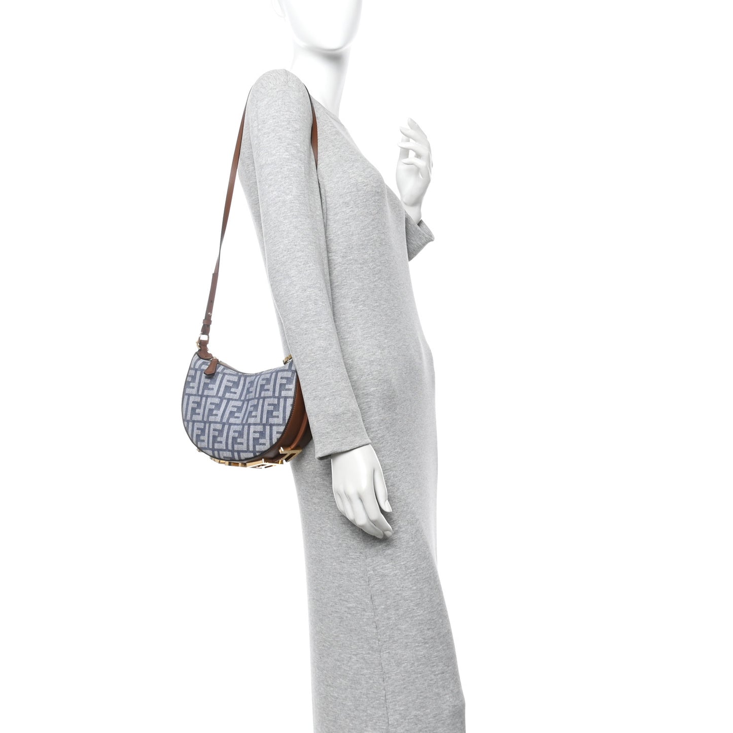 Denim Vitello King F is Fendi FF Embroidered Mini Fendigraphy Hobo Bag Blue Brown Blue Brown