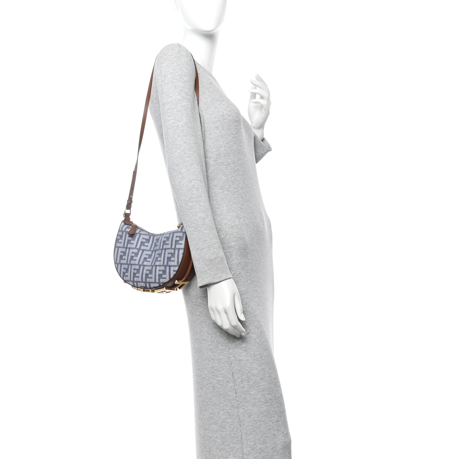 Fendi Denim Vitello King F is Fendi FF Embroidered Mini Fendigraphy Hobo Bag Blue Brown Blue Brown 2 of 11