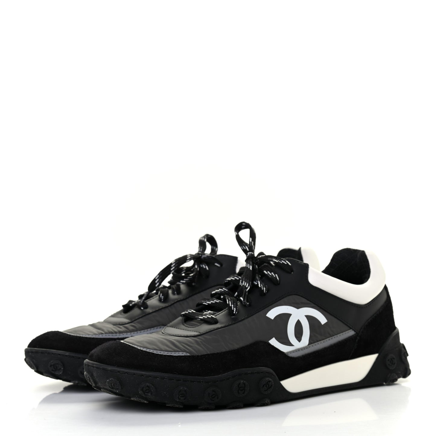 Nylon Calfskin Suede Womens CC Sneakers 41 Black Grey White