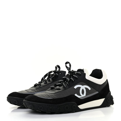 Chanel Nylon Calfskin Suede Womens CC Sneakers 41 Black Grey White 3 of 10