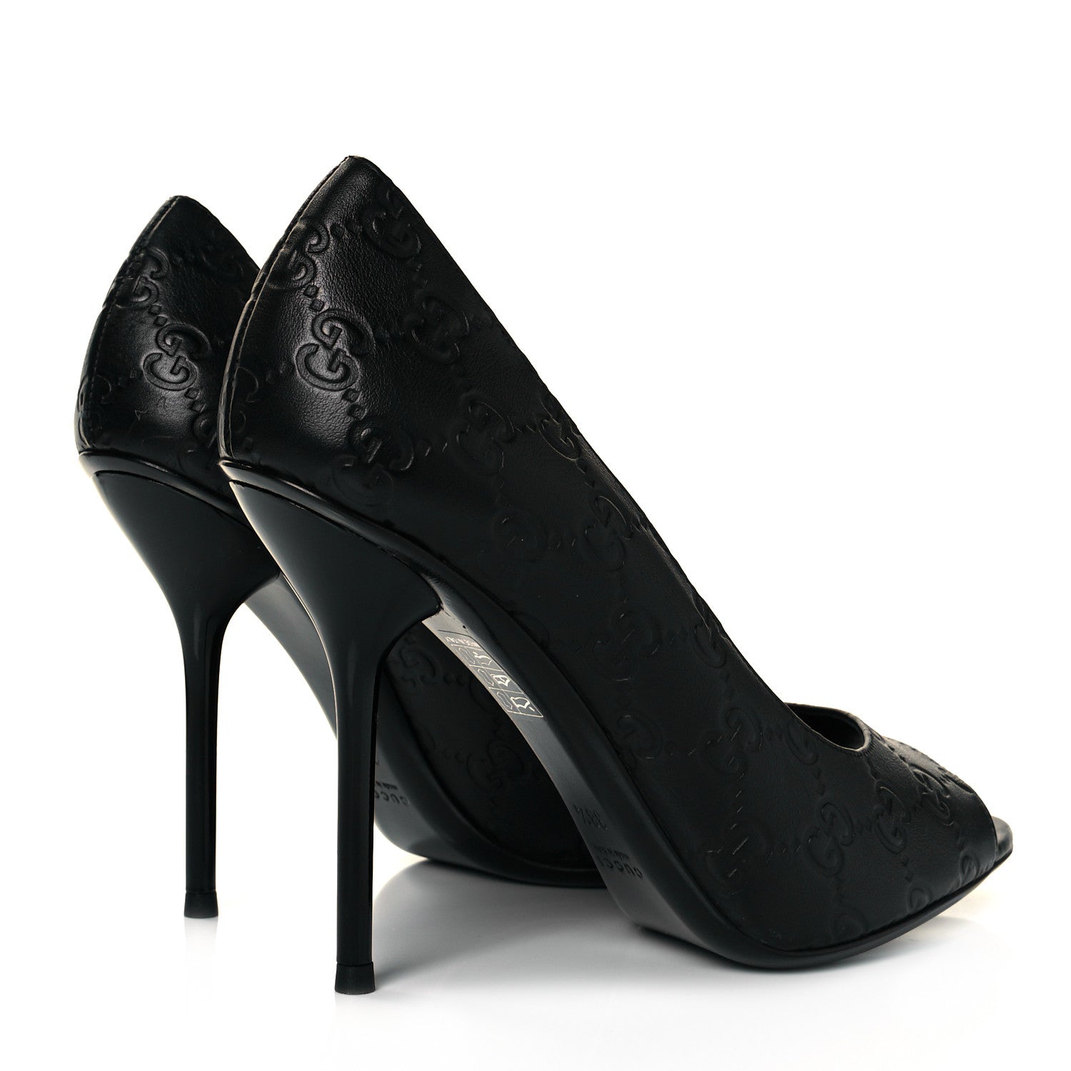 Gucci Guccissima GG Peep Toe Heels 38.5 Black 4 of 8