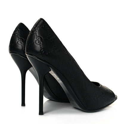 Gucci Guccissima GG Peep Toe Heels 38.5 Black 4 of 8