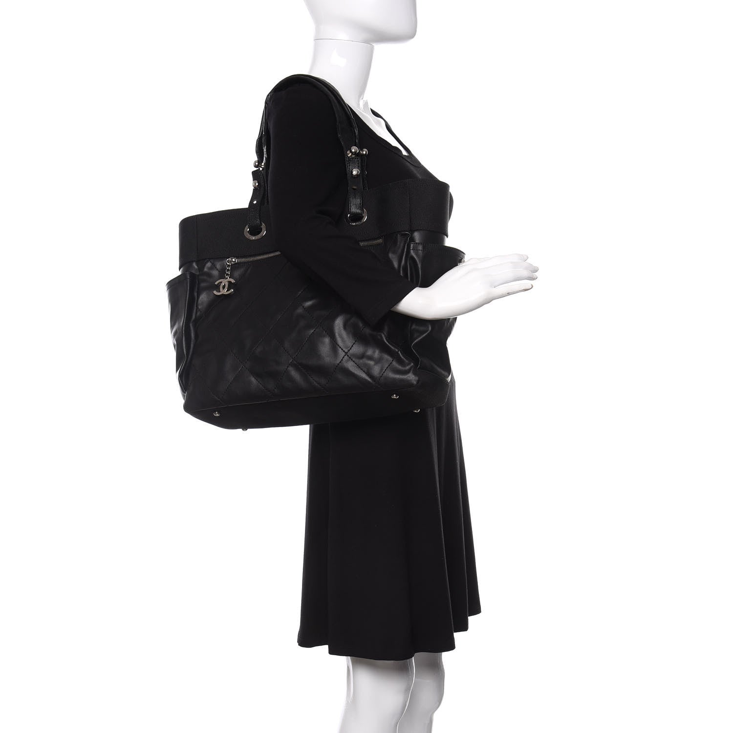 Chanel Coated Canvas Quilted Large Paris Biarritz Tote Black 2 of 10
