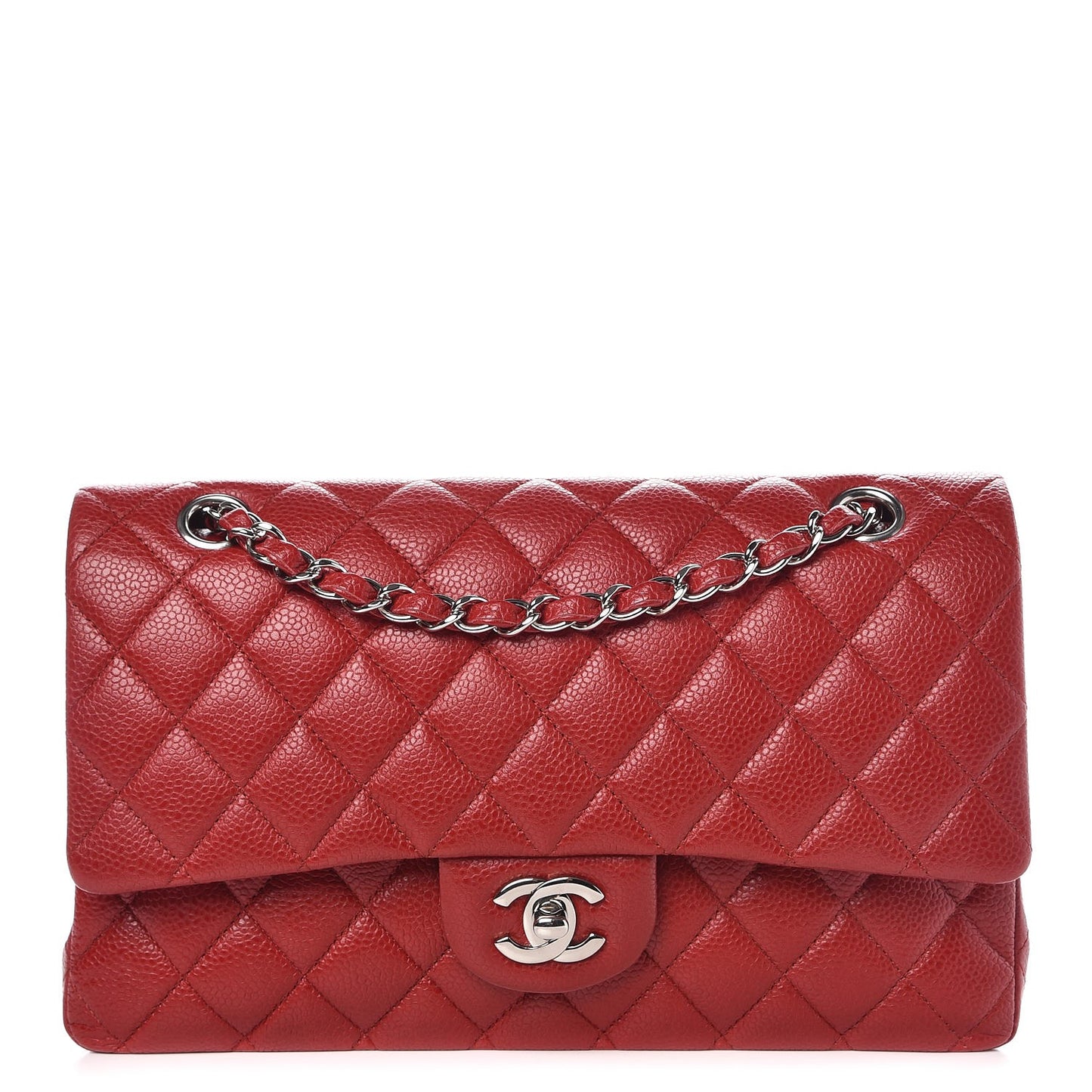 Caviar Quilted Medium Double Flap Dark Red