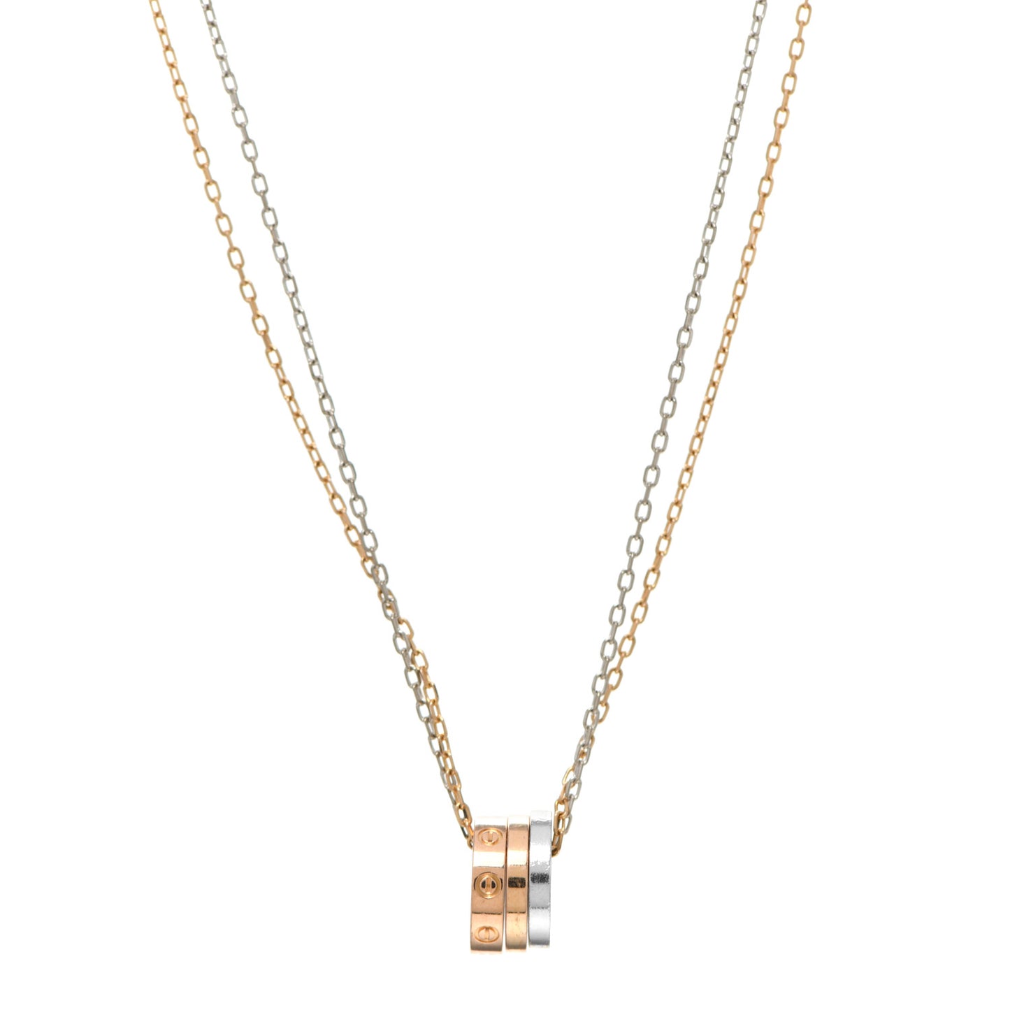18K White Pink Gold Diamond Three Ring LOVE Pendant Necklace