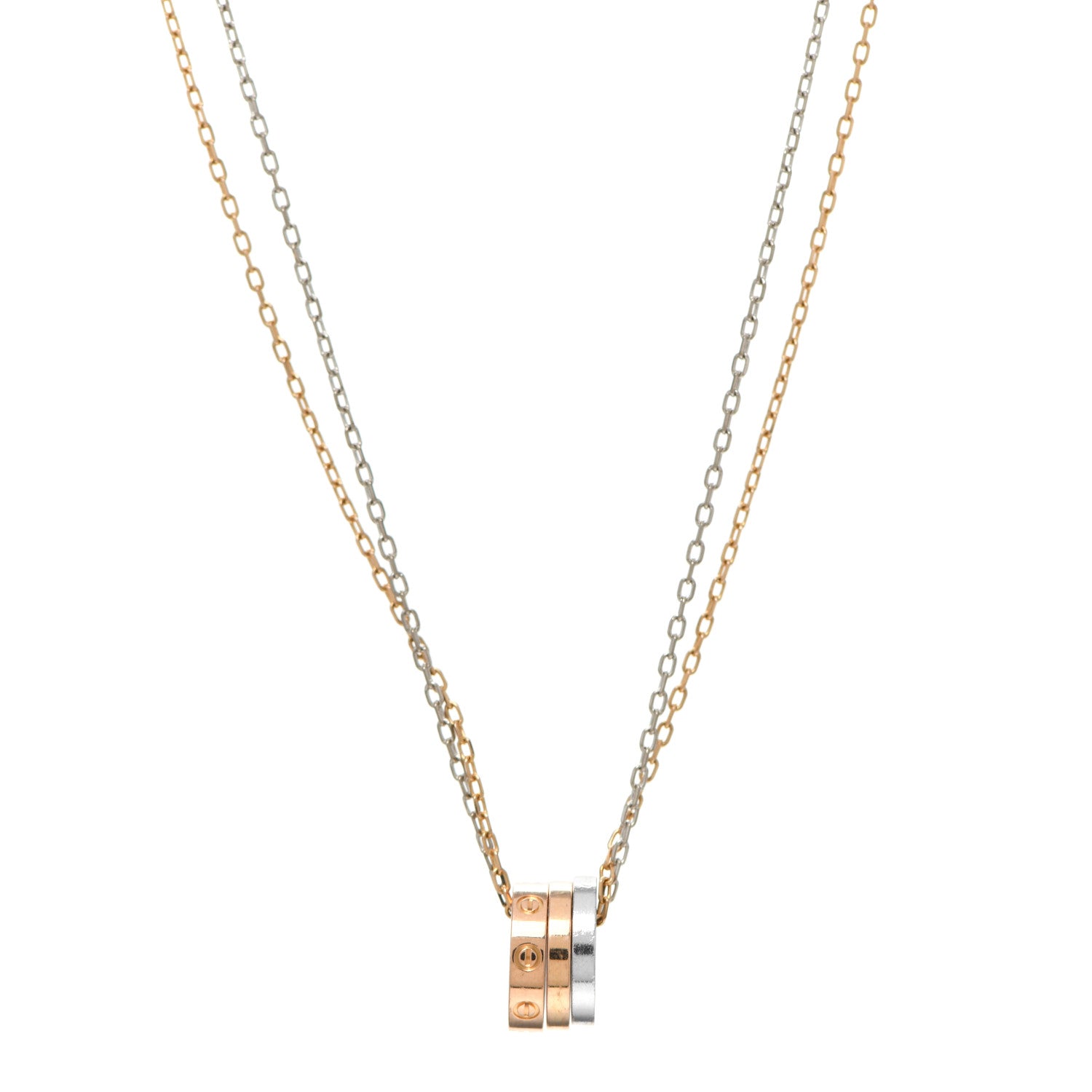 Cartier 18K White Pink Gold Diamond Three Ring LOVE Pendant Necklace 1 of 4