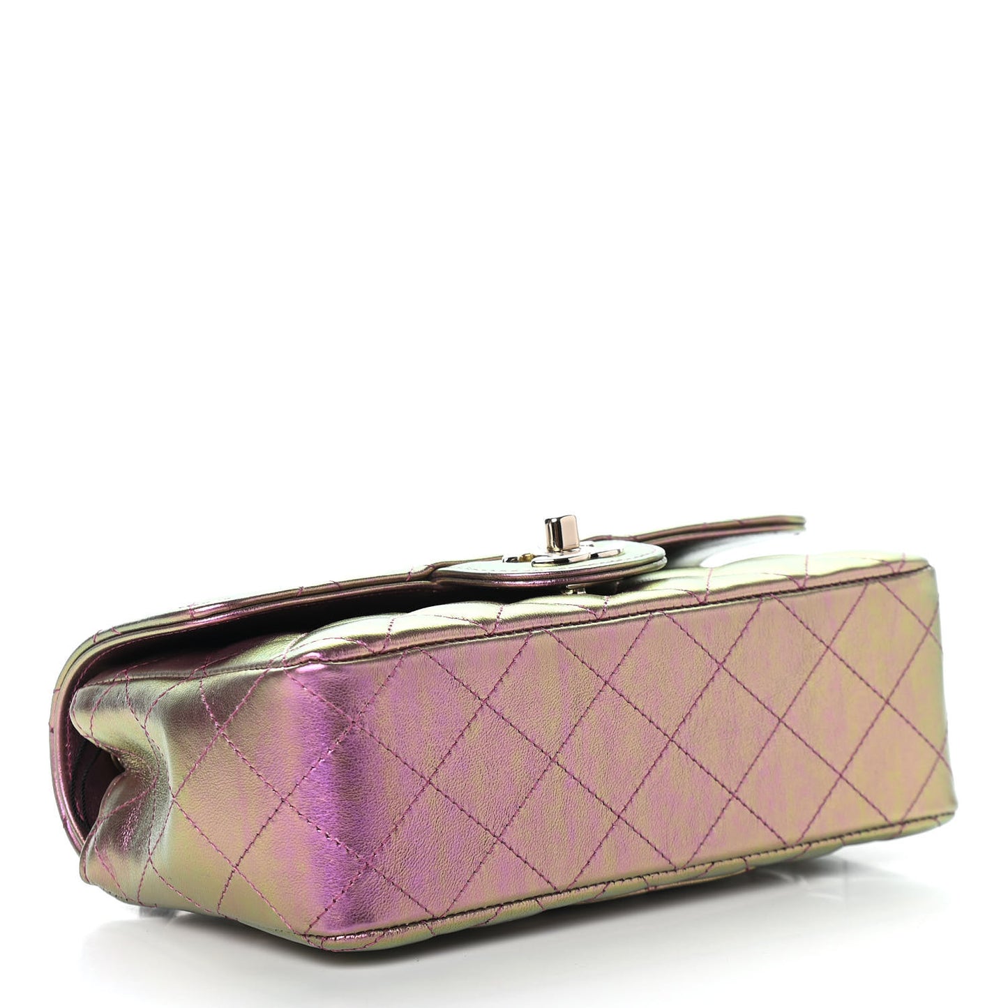 Iridescent Lambskin Quilted Mini Rectangular Flap Purple