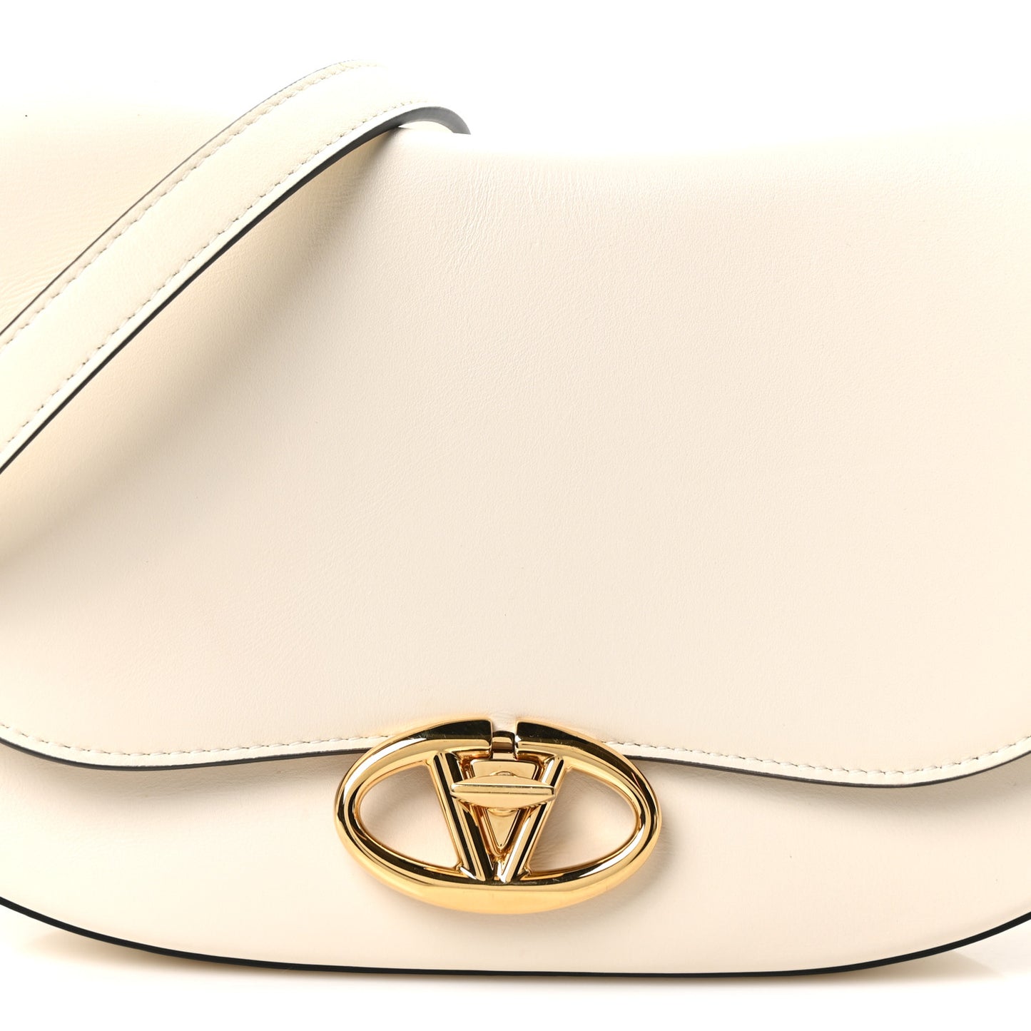 Calfskin Ohval Foldover Shoulder Bag White