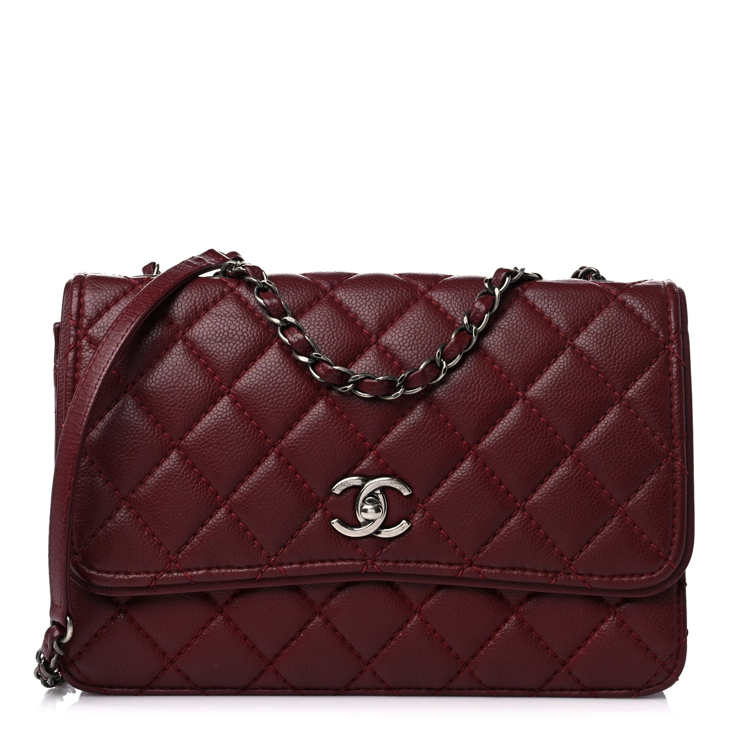 Caviar Quilted Flap With Chain Red
