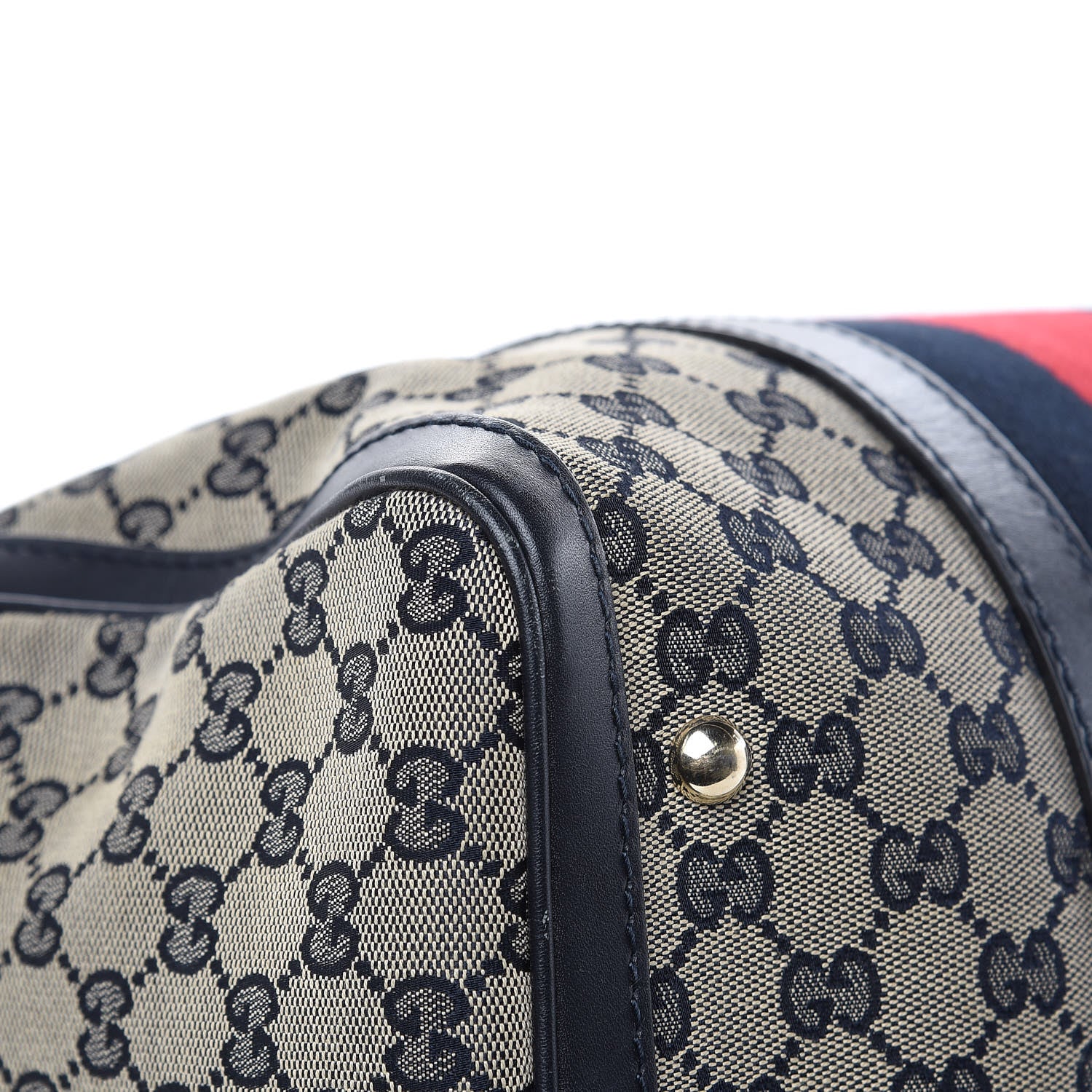 Gucci Monogram Selleria Calfskin Vintage Web Medium Boston Beige Blue 11 of 19