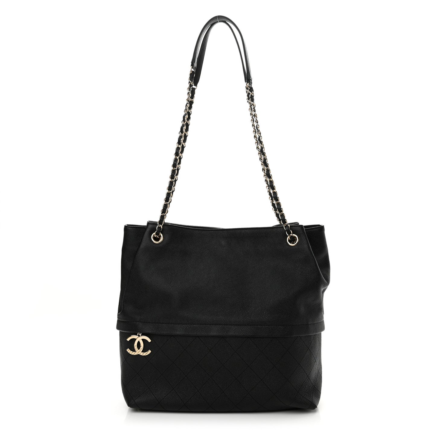 Crumpled Grained Calfskin Zip and Carry Shopping Tote Black