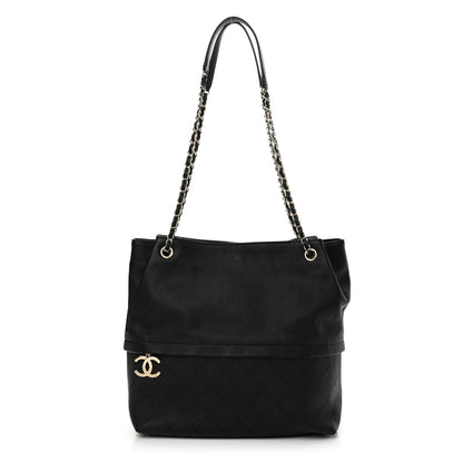 Chanel Crumpled Grained Calfskin Zip and Carry Shopping Tote Black 1 of 11