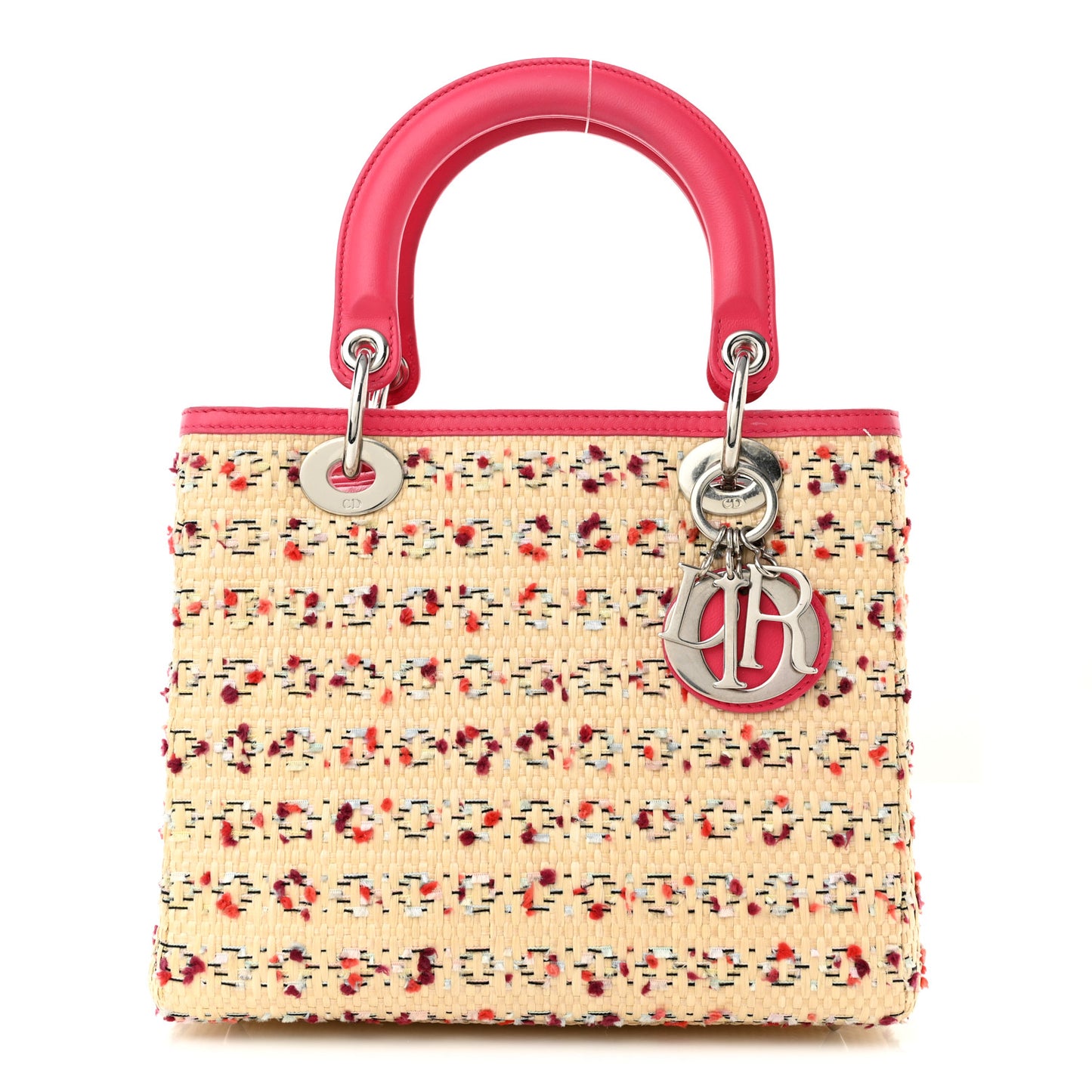 Raffia Tweed Medium Lady Dior Pink Beige