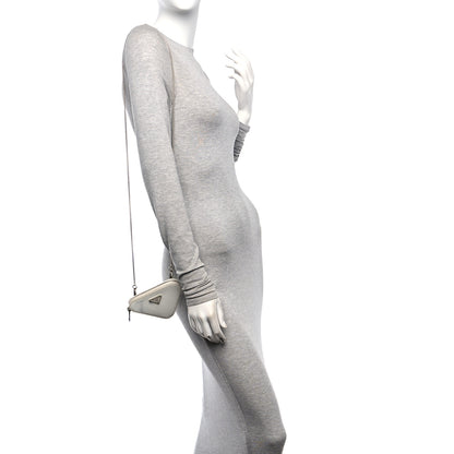 Prada Spazzolato Mini Triangle Chain Crossbody Pouch White 2 of 18