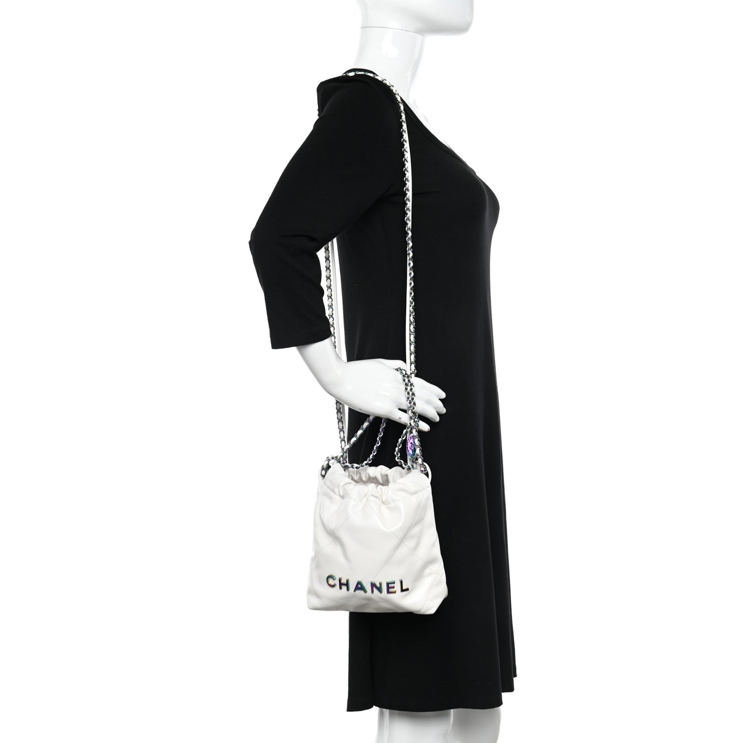 Shiny Calfskin Quilted Rainbow Mini Chanel 22 White