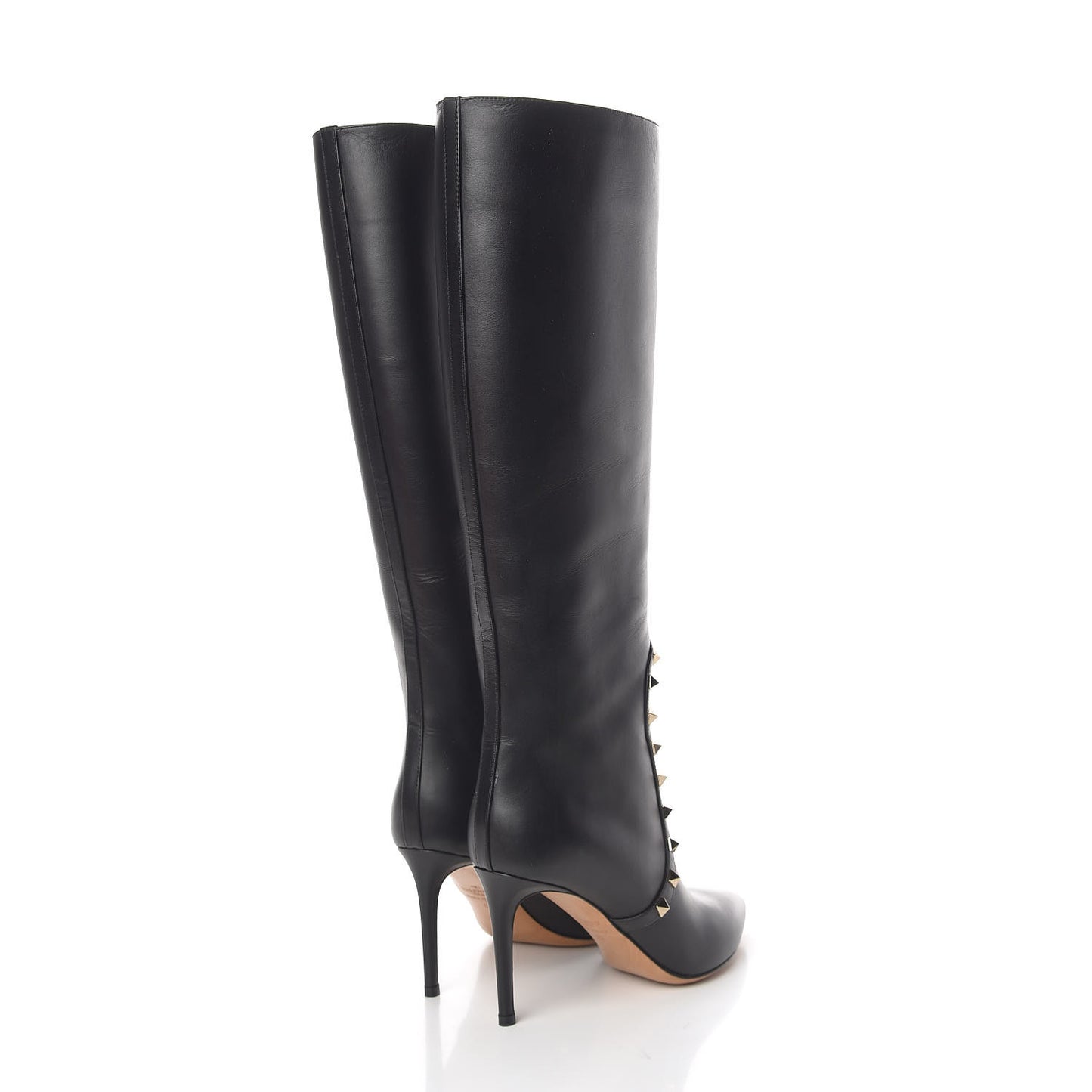 Calfskin Rockstud Tall Boots 37 Black