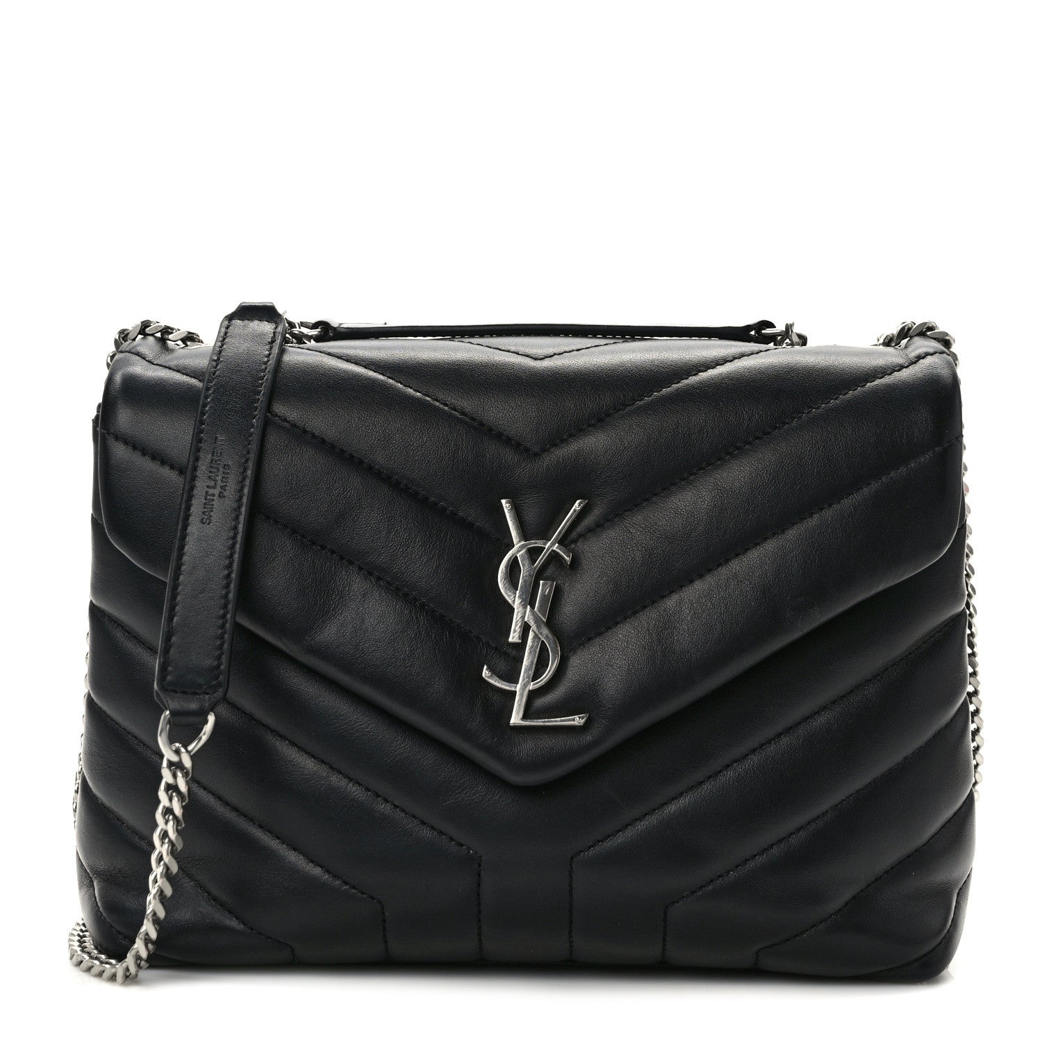 Saint Laurent Calfskin Y Quilted Monogram Small Loulou Chain Satchel Black 1 of 15
