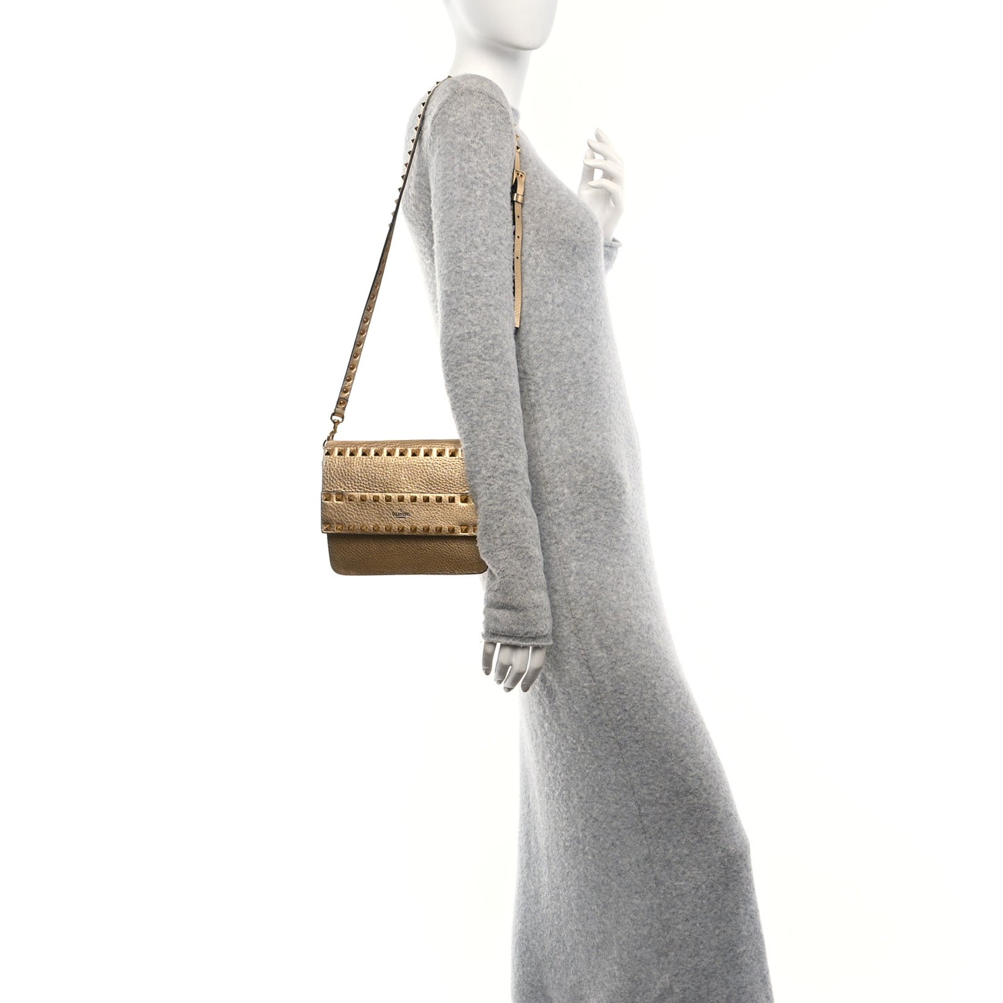 Metallic Vitello Rockstud Side Slip Crossbody Bag  Antique Brass