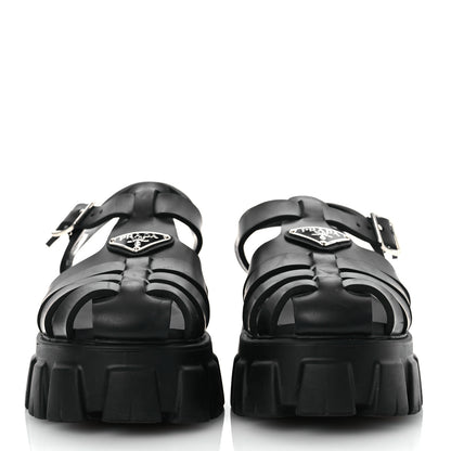 Prada Foam Rubber Triangle Logo Monolith 55mm Cage Sandals 40 Black 3 of 13