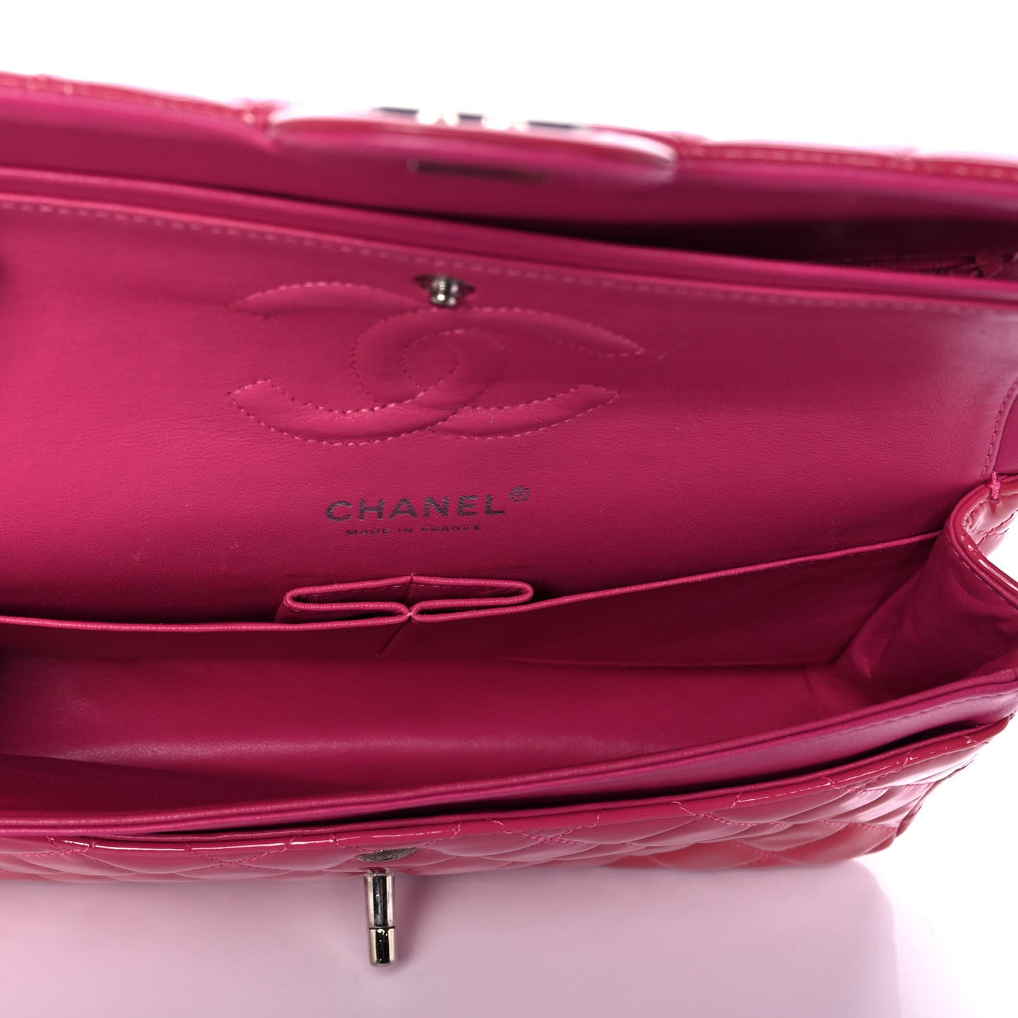 Patent Quilted Medium Double Flap Fuchsia