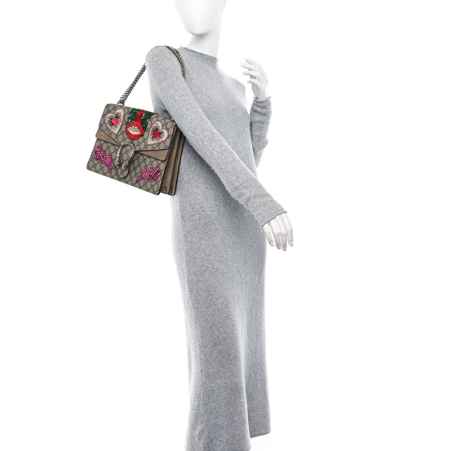 GG Supreme Monogram Embroidered Medium Dionysus Shoulder Bag Taupe