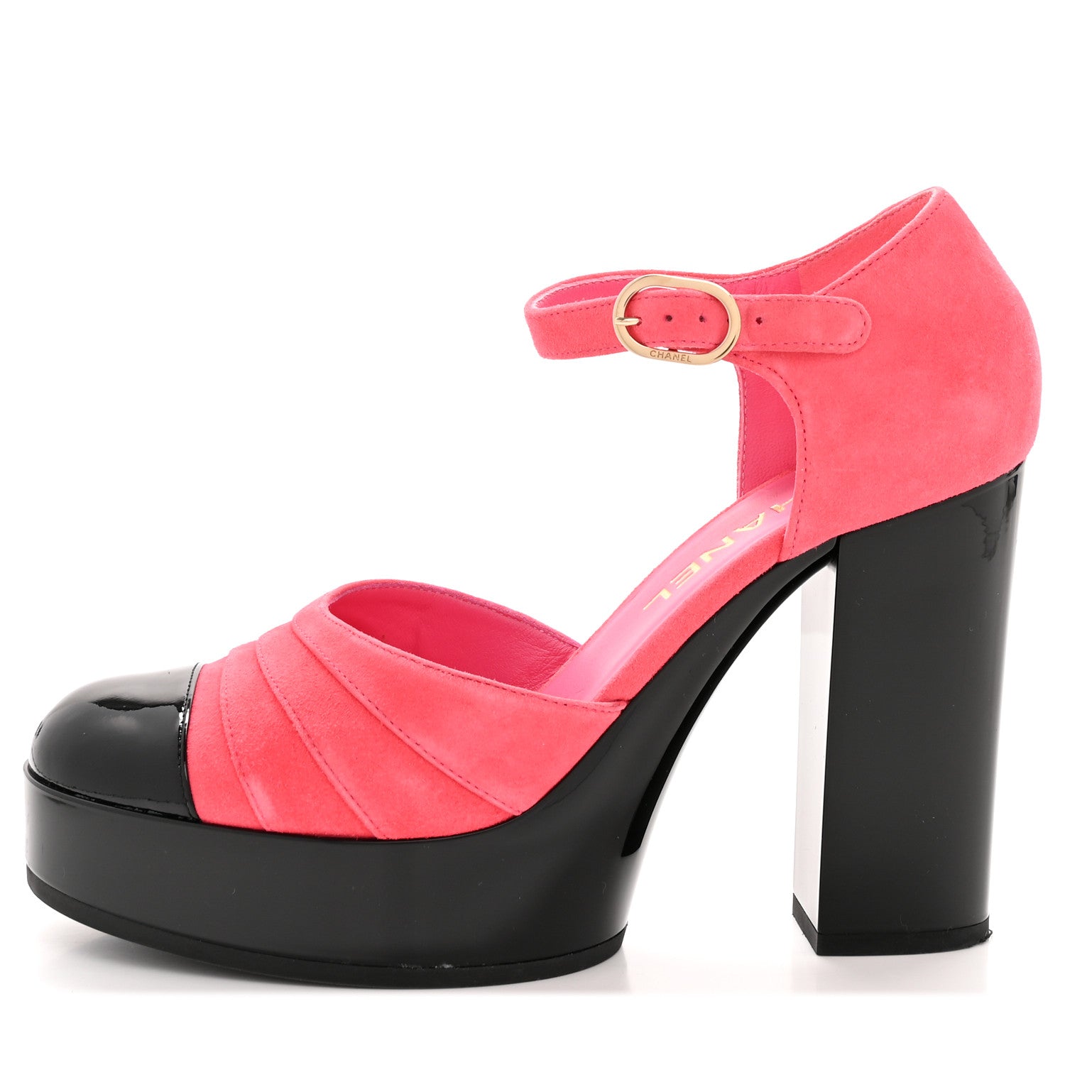Chanel Patent Suede CC Platform Pumps 39 Dark Pink Black 1 of 10