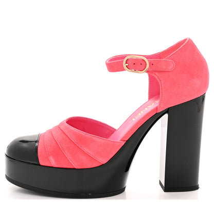 Chanel Patent Suede CC Platform Pumps 39 Dark Pink Black 1 of 10