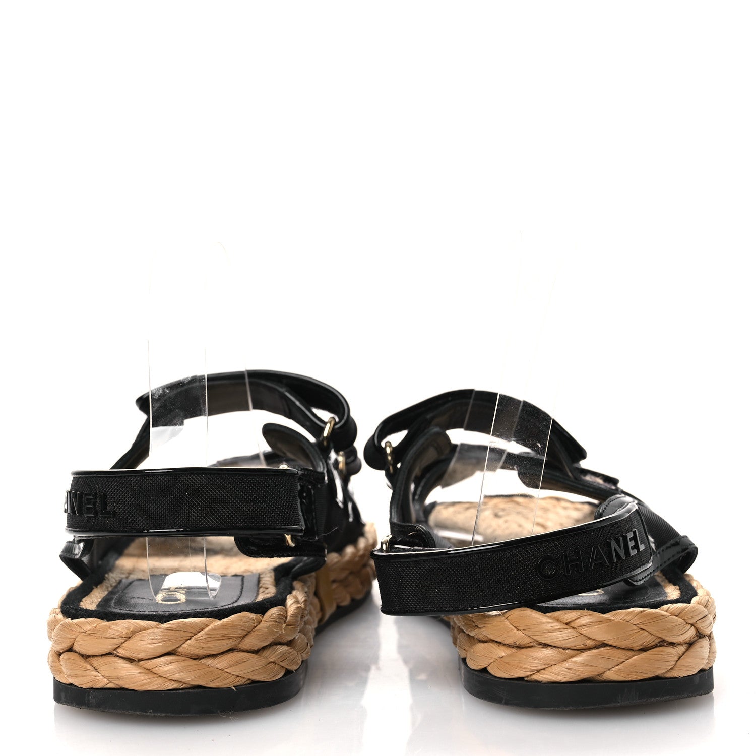Chanel Mesh Patent Calfskin Velcro Dad Sandals 40 Black 6 of 14