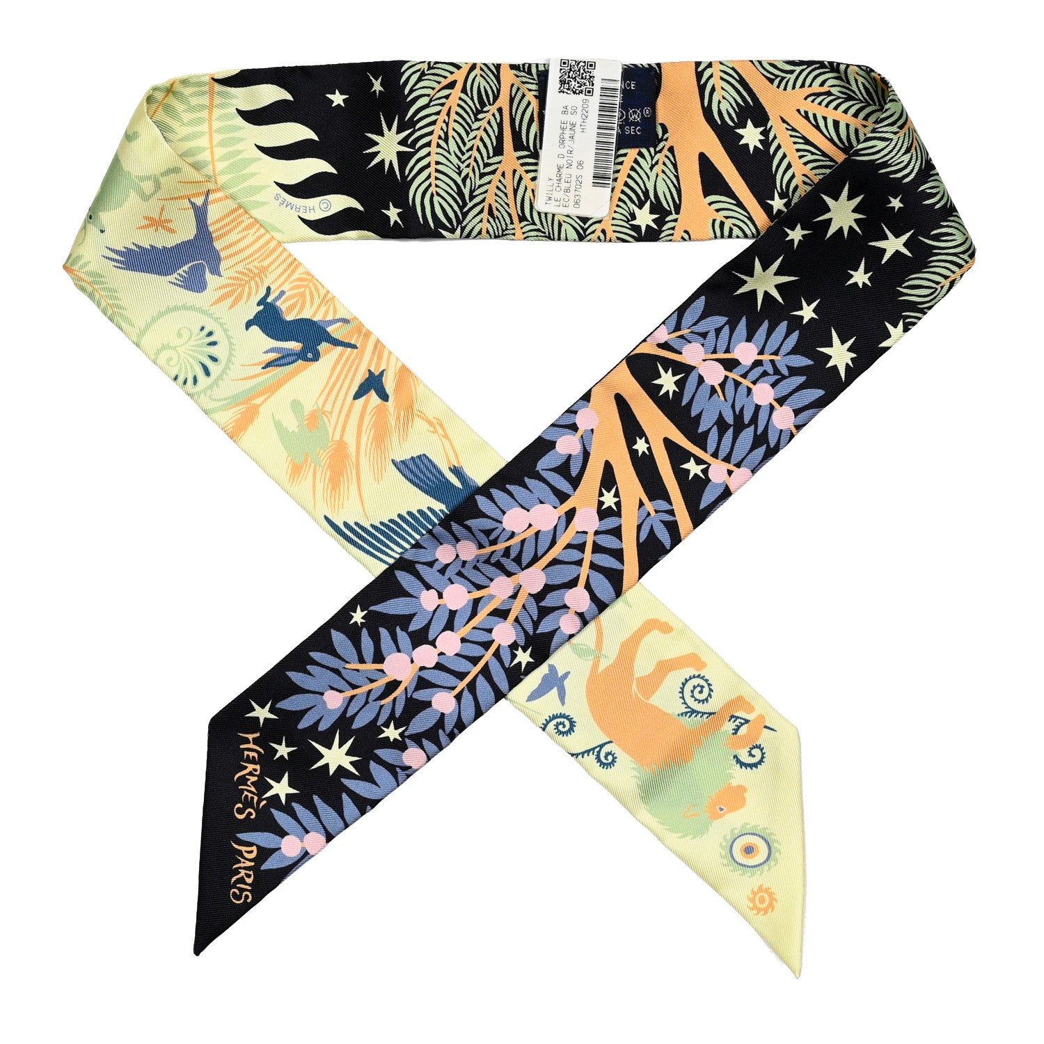 Hermes Silk Sous Le Charme D Orphee Twilly Bleu Black Jaune Soufre 1 of 7