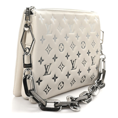 Louis Vuitton Lambskin Embossed Monogram Coussin PM Cream Grey 3 of 10